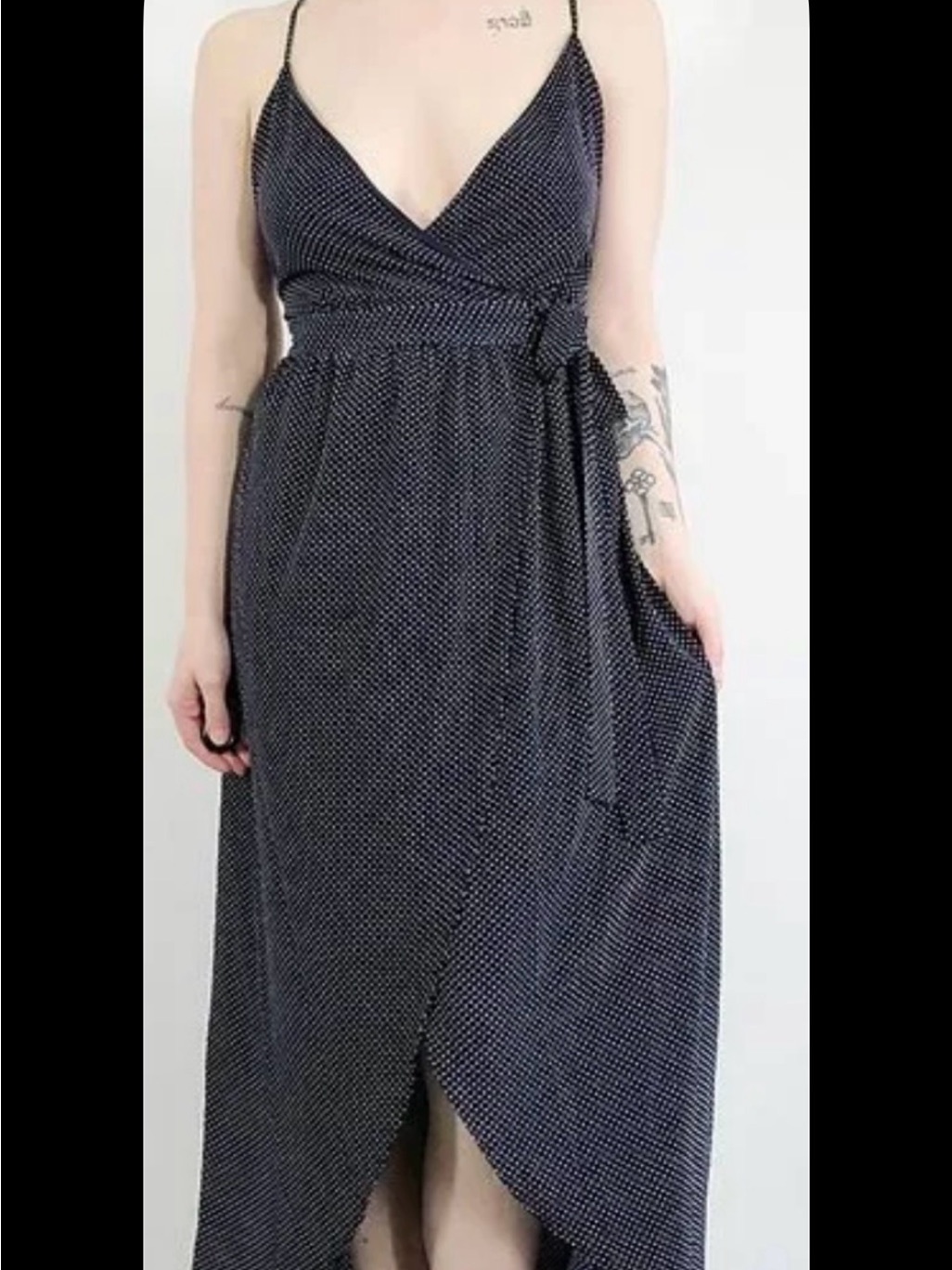 Urban Outfitters Navy With White Polka Dot Wrap Maxi Dress